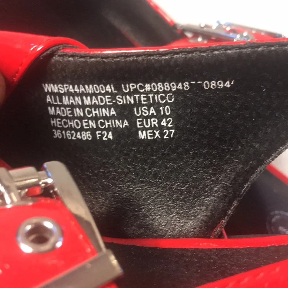 Women’s  Red Vegan Patent Leather Slingback Flats with Double Buckle Detail Sz10